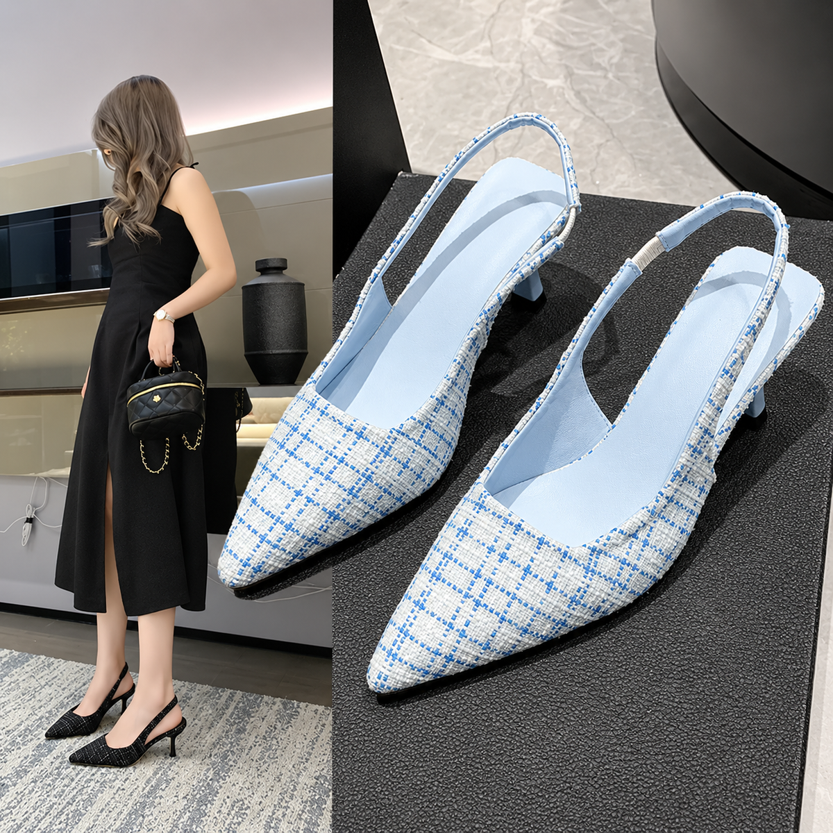 Tinsley | Women’s Orthopedic Woven Pointed Toe Slingback Heels