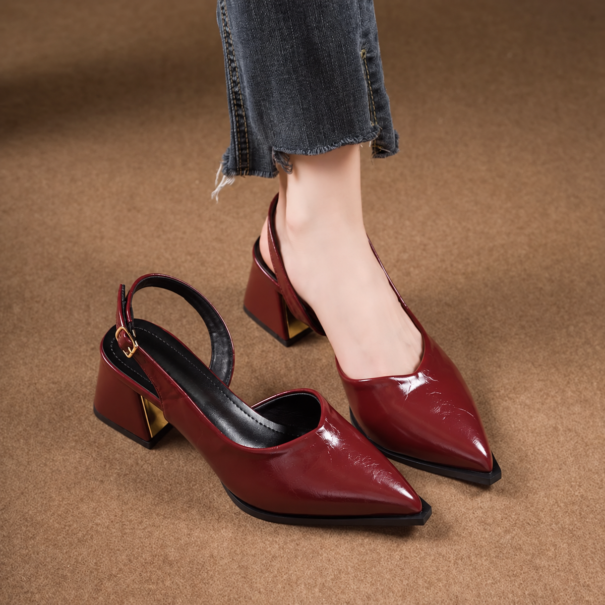 Paolina | Women’s Orthopedic Pointed Toe Slingback Block Heel Pumps