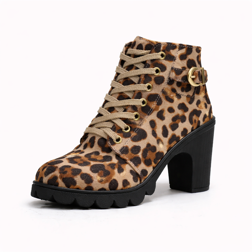 OrthoCare Leopard Print Ankle Boots - Square Heel