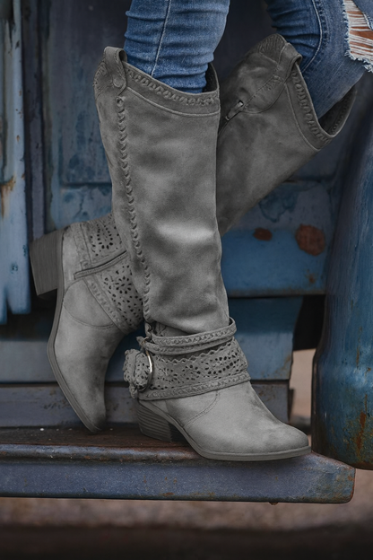 Ava | Orthopedic Western Mid-Calf Boots – Retro Cowboy Style Rhinestone Boots