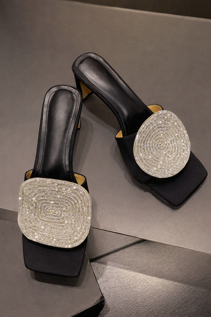 Cecilia | Orthopedic Block Heel Slide Sandals – Woven Square-Toe Comfort