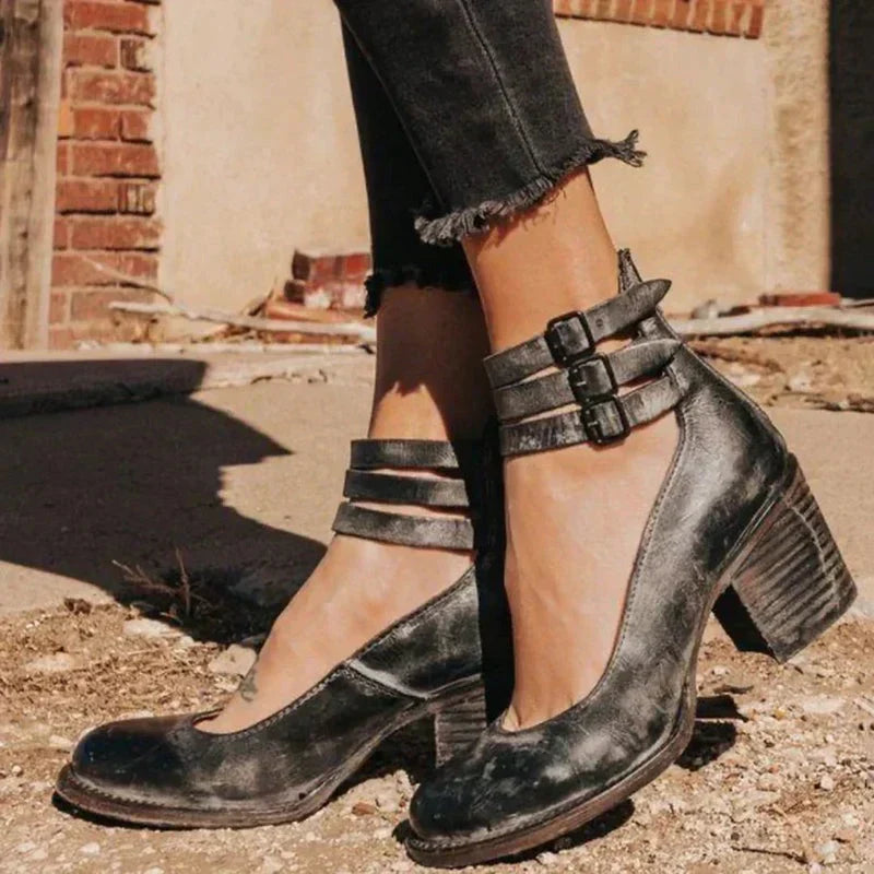 Abigail | Orthopedic Women's Vintage Leather Block Heel Pumps