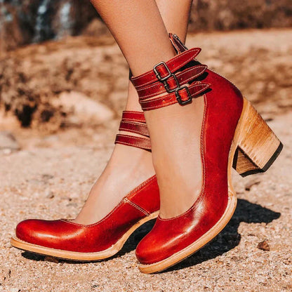 Abigail | Orthopedic Women's Vintage Leather Block Heel Pumps