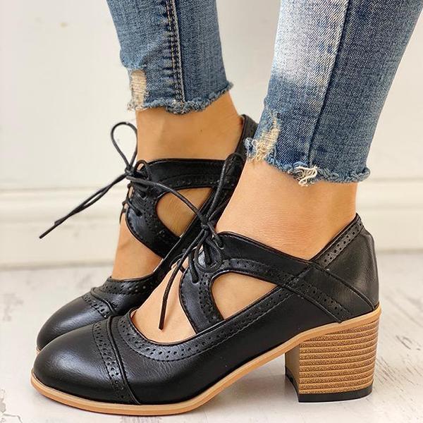 Diana | Orthopedic Retro Block Heel Oxford Shoes – Lace-Up Cutout Design