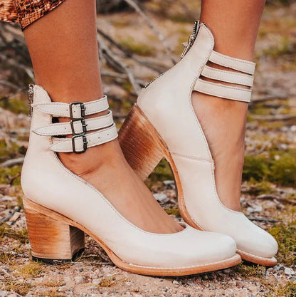 Abigail | Orthopedic Women's Vintage Leather Block Heel Pumps