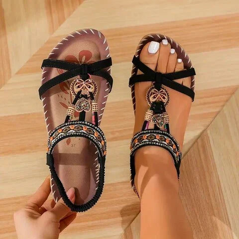 Brynlee | Orthopedic Beaded Boho Sandals – Adjustable Strap Comfort