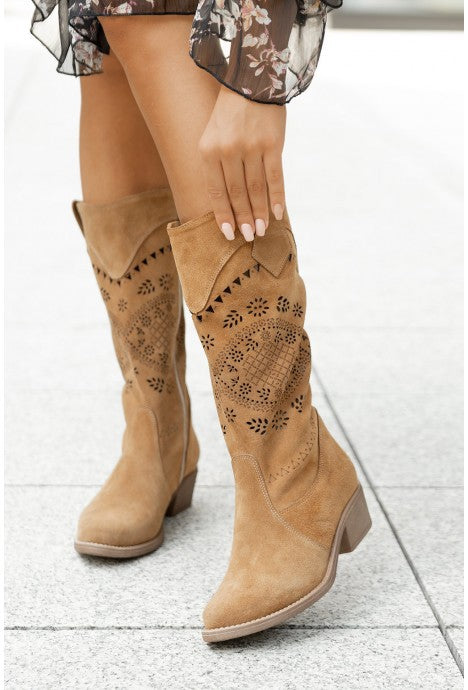 Frances | Orthopedic Women’s Western Style Knee-High Boots with Cutout Design