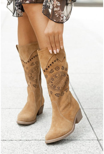 Frances | Orthopedic Women’s Western Style Knee-High Boots with Cutout Design