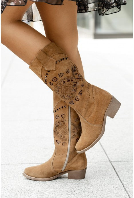 Frances | Orthopedic Women’s Western Style Knee-High Boots with Cutout Design