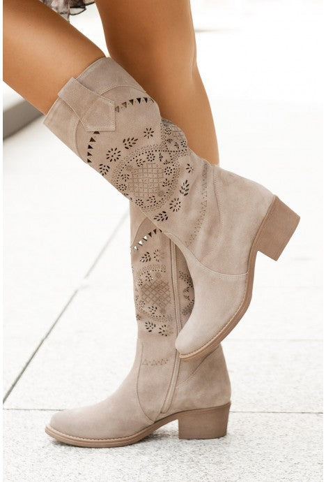 Frances | Orthopedic Women’s Western Style Knee-High Boots with Cutout Design