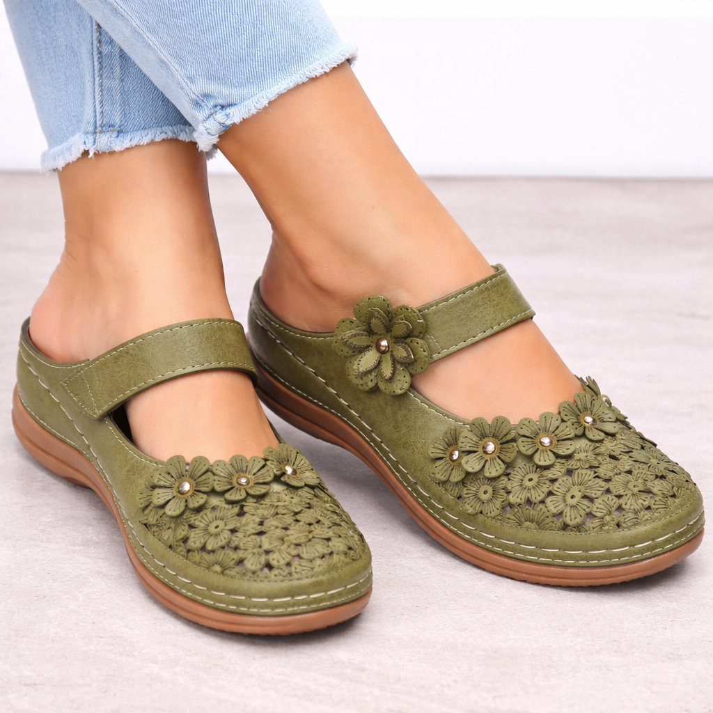 Felicity | Women’s Orthopedic Floral Cutout Slip-On Clog Sandals