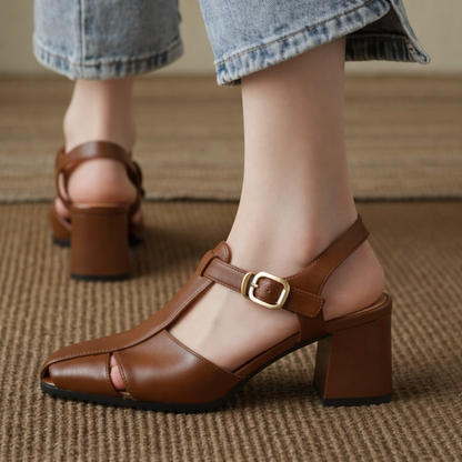 OrthoCare Retro Chunky Heel Closed Toe Sandals