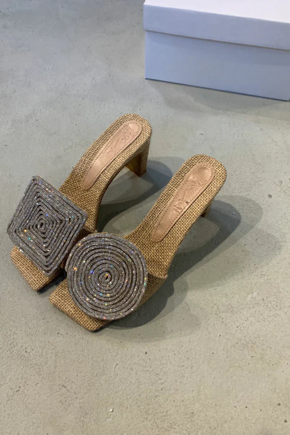 Cecilia | Orthopedic Block Heel Slide Sandals – Woven Square-Toe Comfort