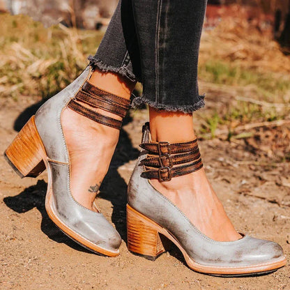 Abigail | Orthopedic Women's Vintage Leather Block Heel Pumps