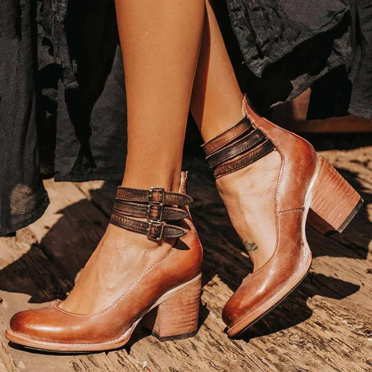 Abigail | Orthopedic Women's Vintage Leather Block Heel Pumps