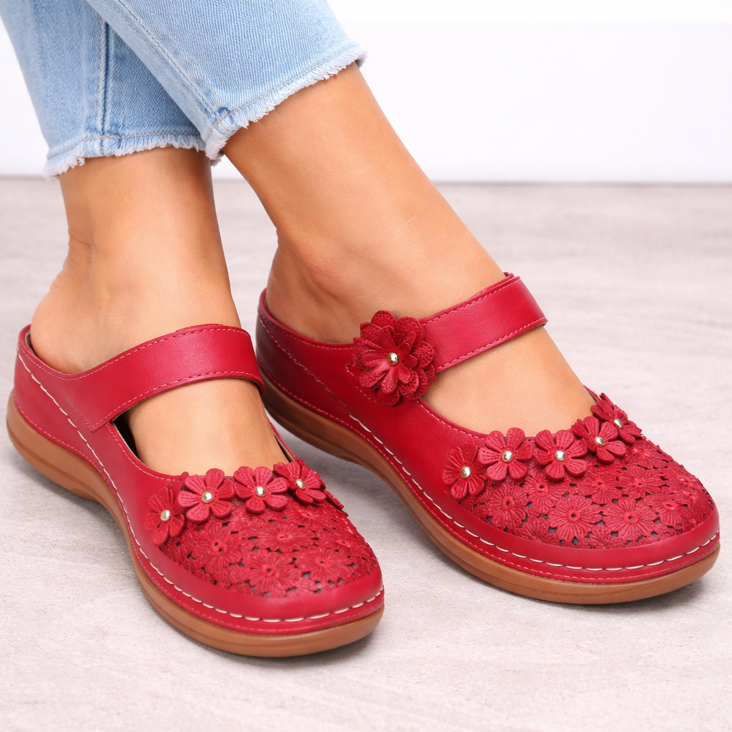 Felicity | Women’s Orthopedic Floral Cutout Slip-On Clog Sandals