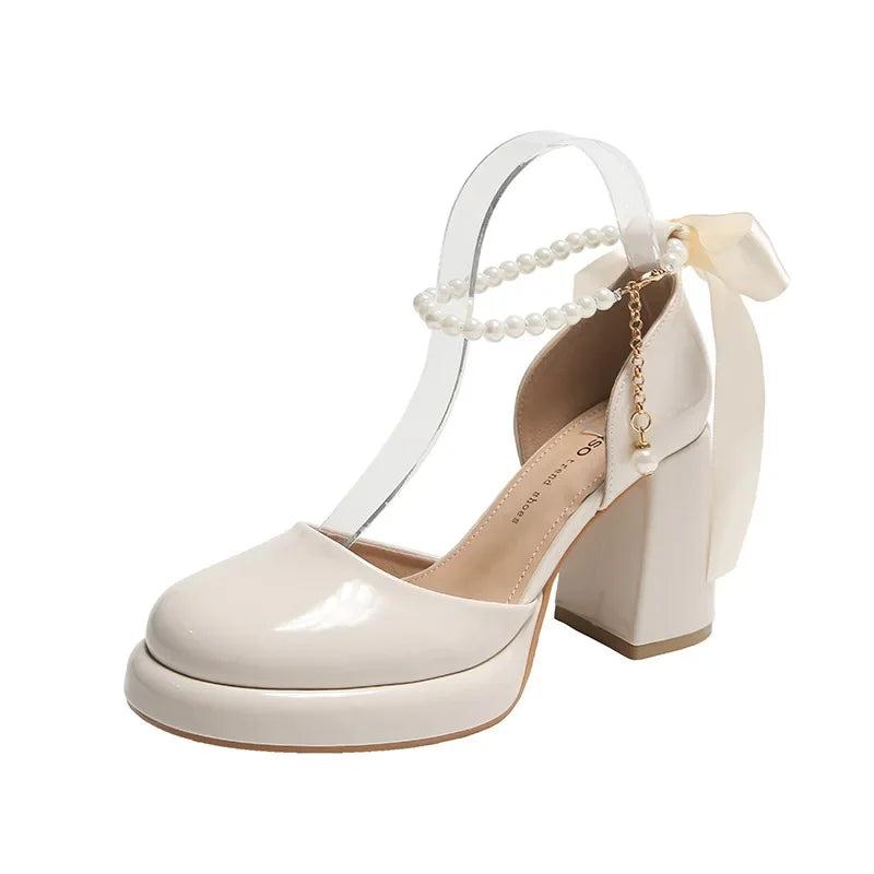 Laura | Orthopedic Block Heels with Ribbon Tie