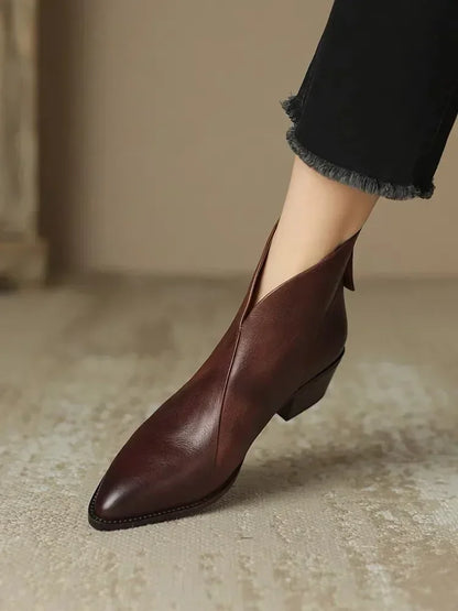 Daffodil | Orthopedic Pointed-Toe Leather Ankle Boots with Block Heel