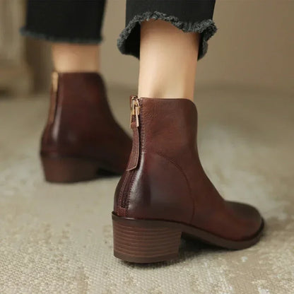 Daffodil | Orthopedic Pointed-Toe Leather Ankle Boots with Block Heel