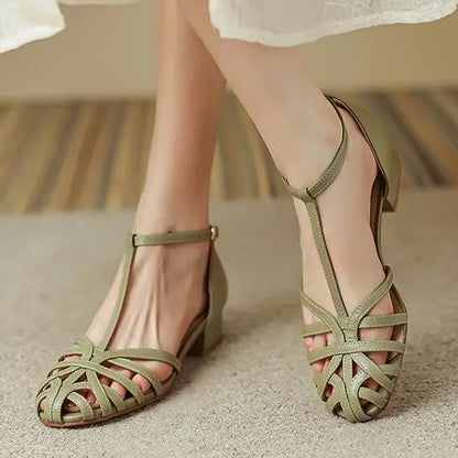 Faye | Orthopedic Women’s Vintage T-Strap Low Heel Sandals
