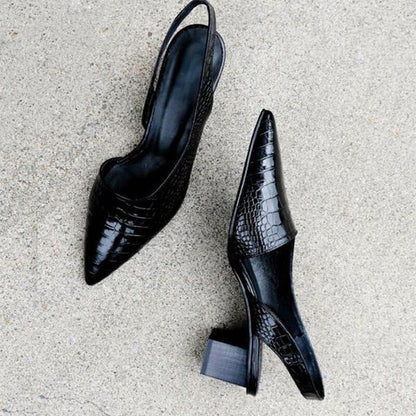 Calla | Orthopedic Pointed-Toe Slingback Pumps – Croc-Embossed Block Heel Shoes