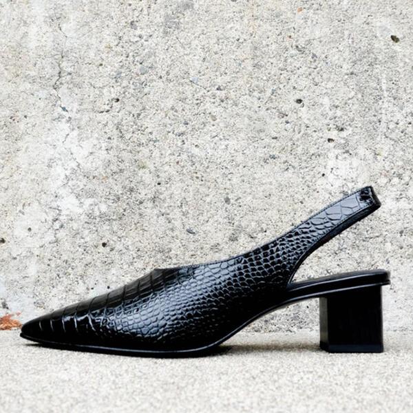 Calla | Orthopedic Pointed-Toe Slingback Pumps – Croc-Embossed Block Heel Shoes