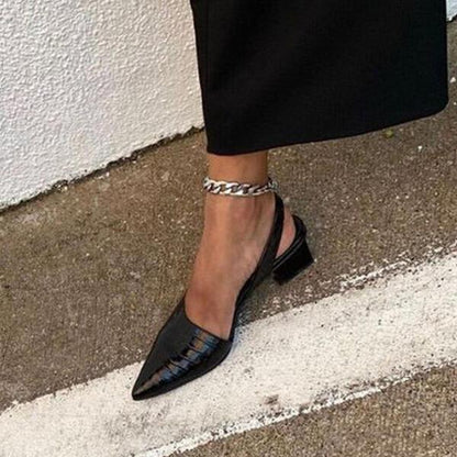 Calla | Orthopedic Pointed-Toe Slingback Pumps – Croc-Embossed Block Heel Shoes