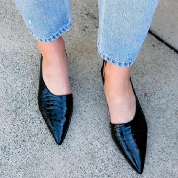 Calla | Orthopedic Pointed-Toe Slingback Pumps – Croc-Embossed Block Heel Shoes