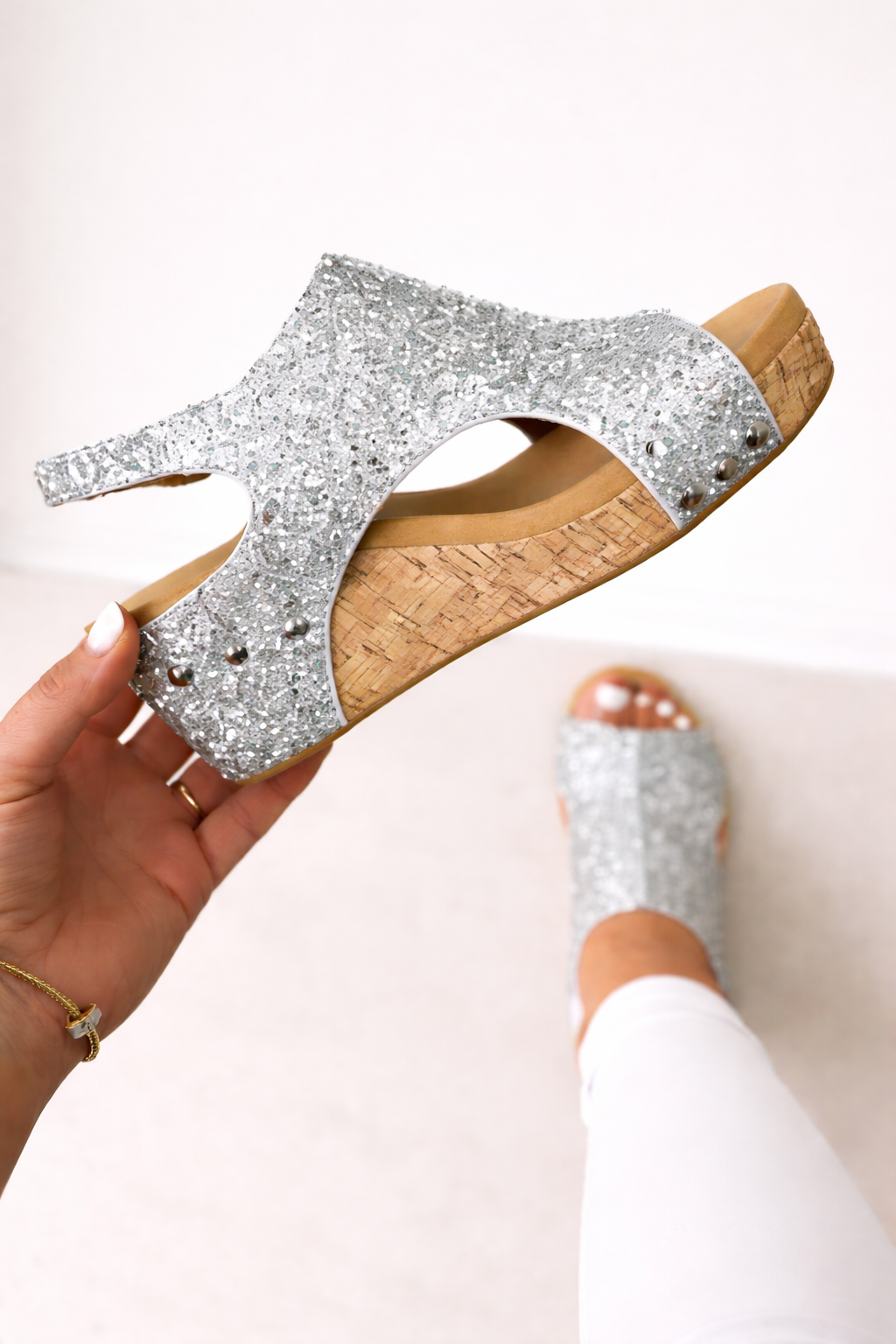 OrthoCare Summer Chunky Heel Sandals With Sequins And Velcro