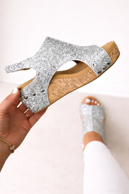 OrthoCare Summer Chunky Heel Sandals With Sequins And Velcro