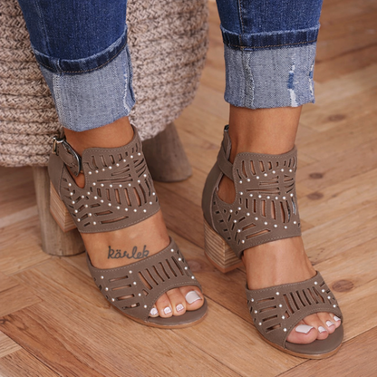 Harlow | Women’s Orthopedic Studded Cutout Block Heel Sandals
