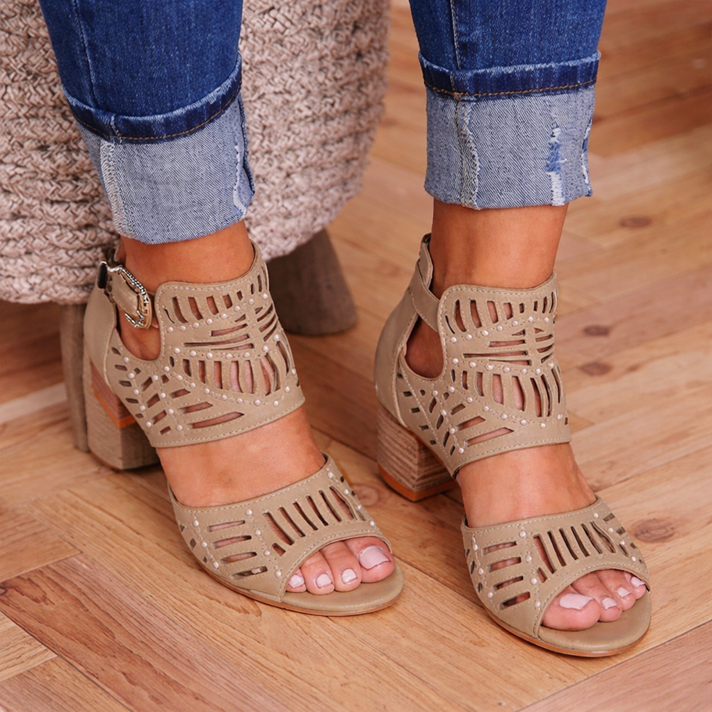 Harlow | Women’s Orthopedic Studded Cutout Block Heel Sandals