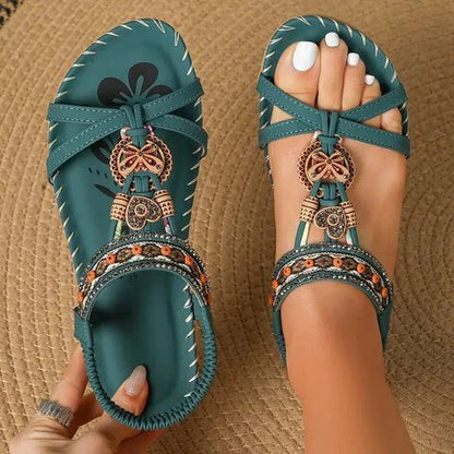 Brynlee | Orthopedic Beaded Boho Sandals – Adjustable Strap Comfort