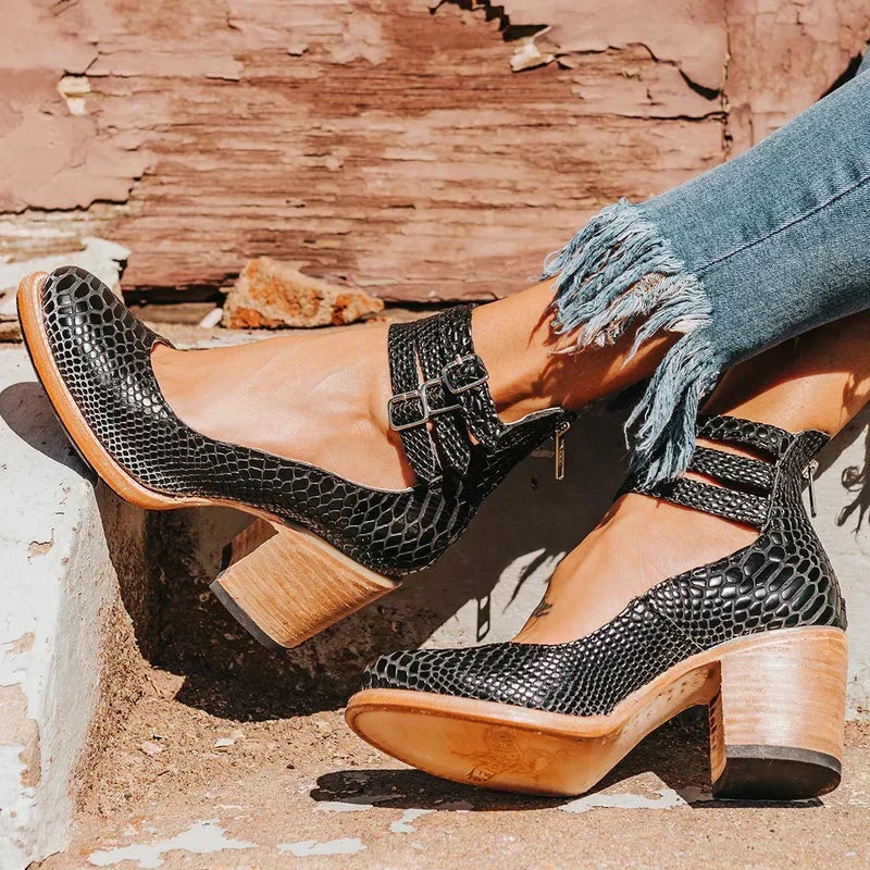 Abigail | Orthopedic Women's Vintage Leather Block Heel Pumps