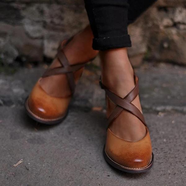Faith | Women’s Vintage Cross-Strap Orthopedic Chunky Heels