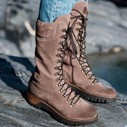 Emma | Women’s Orthopedic Lace-Up Combat Style Knee-High Boots