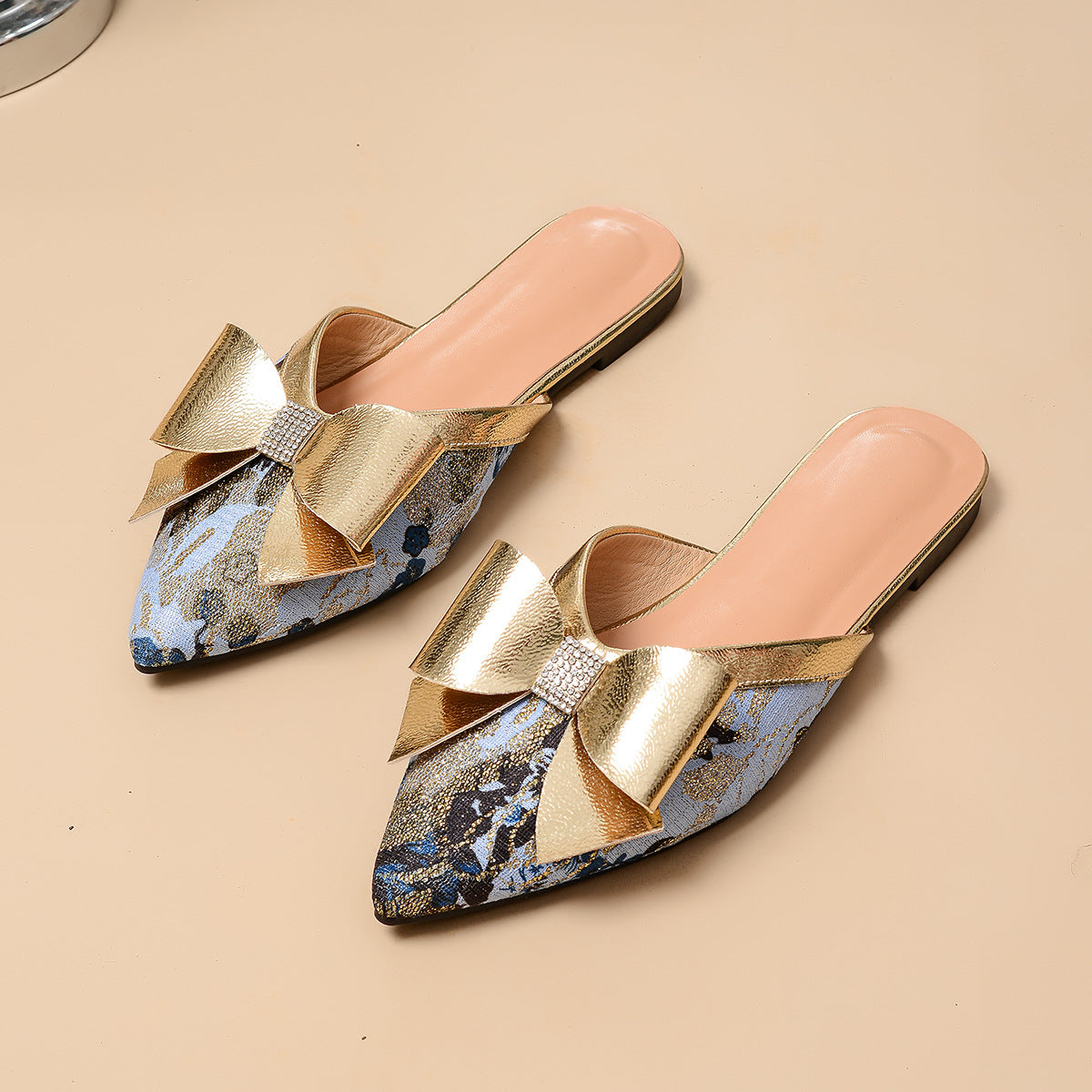 OrthoCare | Metallic Bow Pointed Toe Mule Flats