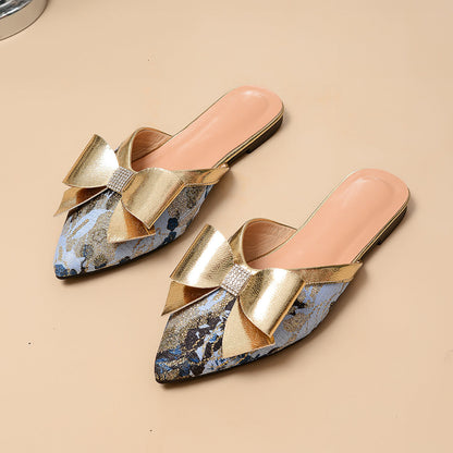 OrthoCare | Metallic Bow Pointed Toe Mule Flats