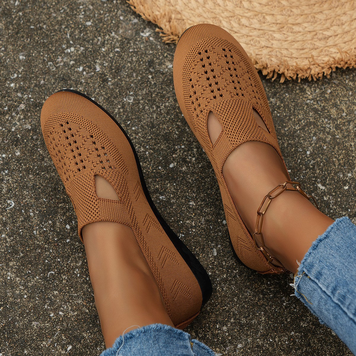 Orthopedic Breathable Knit Flats – Lightweight Slip-On Comfort Walking Shoes
