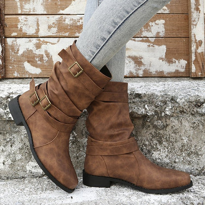 OrthoCare Vintage Low Heel Boots With Adjustable Buckle