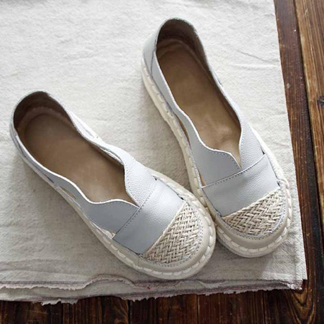 Quanesha | Orthopedic Woven-Toe V-Cut Leather Espadrille Flats
