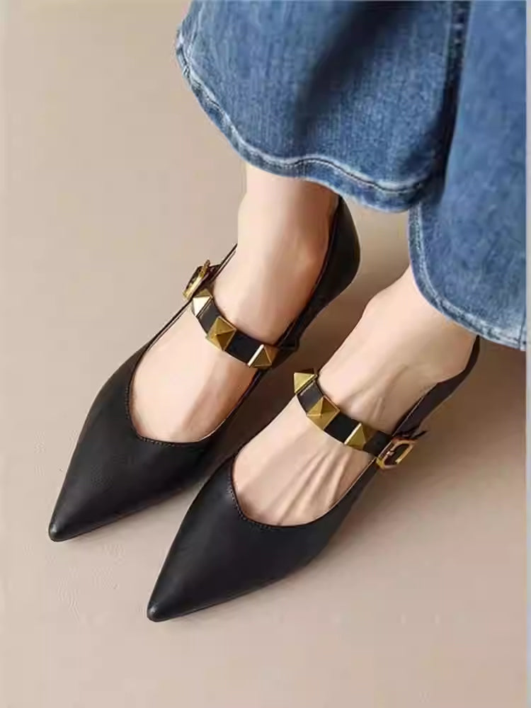 OrthoCare Pointed-Toe Heels - Studded Strap Comfort