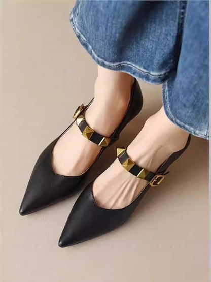 OrthoCare Pointed-Toe Heels - Studded Strap Comfort