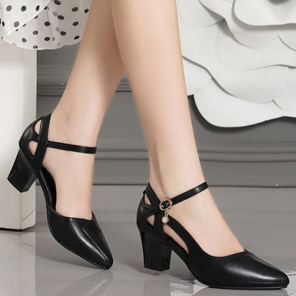 OrthoCare | Pointed Toe Ankle Strap Block Heel Pumps