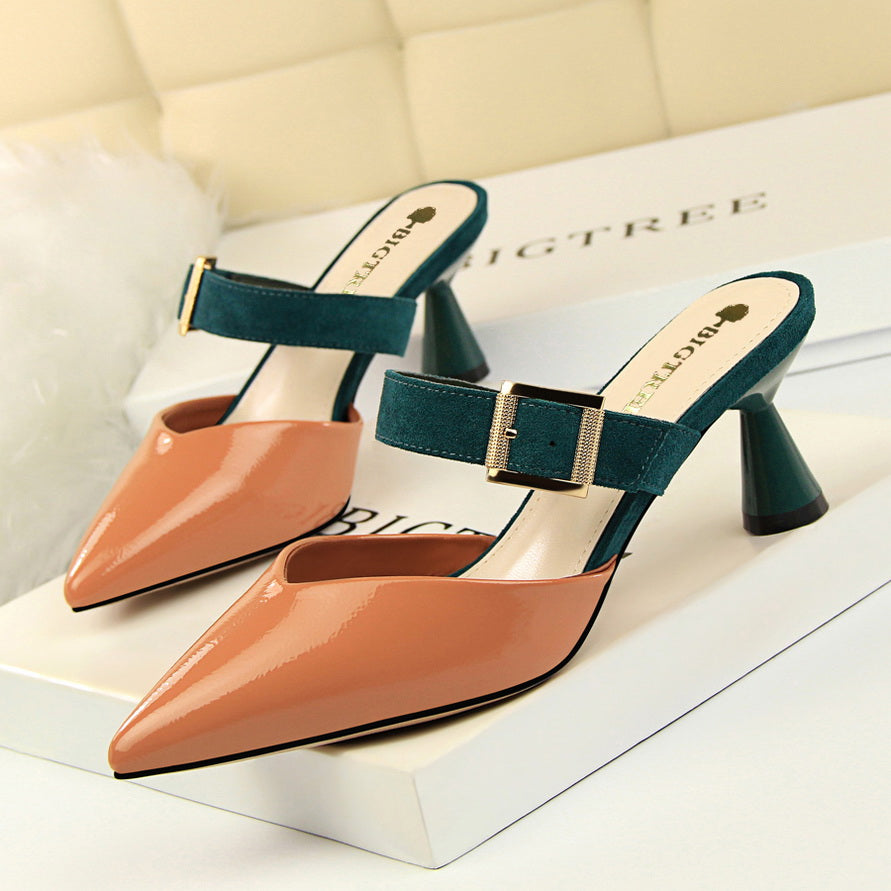 Anais | Women’s Orthopedic Pointed Toe Buckle Slingback Mule Pumps