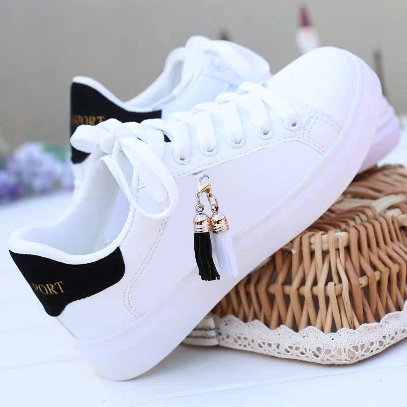 Samantha | Orthopedic White Fashion Sneakers with Tassel Charm – Casual Comfort Shoes