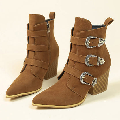 OrthoCare Retro Buckle Boots - Chunky Heel Comfort