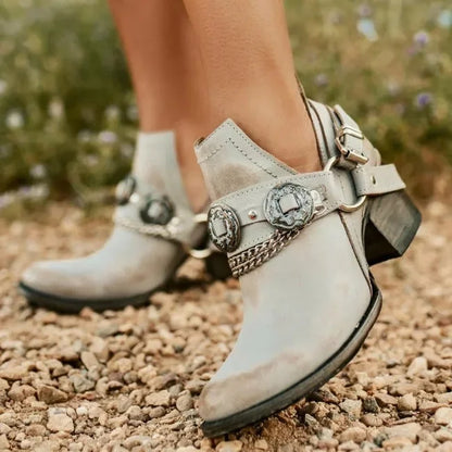 Calista | Orthopedic Western Buckled Chain-Accent Ankle Booties
