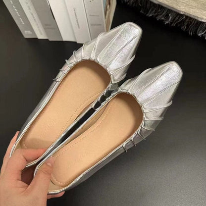 OrthoCare Women’s Metallic Pleated Flats – Elegant Pointed Toe Comfort Shoes