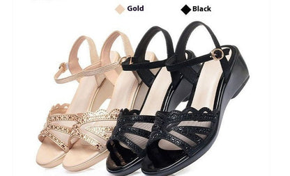 Rosavelle | Women’s Orthopedic Rhinestone Strappy Low Block Heel Sandals